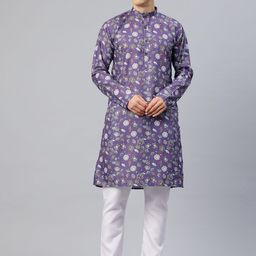 Luxrio Men Floral Printed Mandarin Collar Kurta-image-43