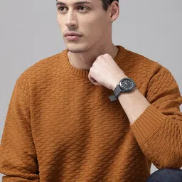 The Roadster Lifestyle Co Men Brown Self Design Pullover-image-86