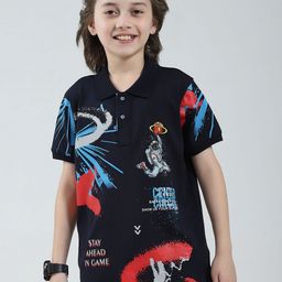 Monte Carlo Boys Graphic Printed Polo Collar Cotton T-shirt-image-54