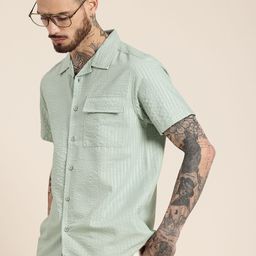 HERE&NOW Short Sleeves Seersucker Opaque Casual Shirt-image-9