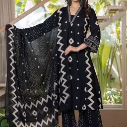 Pistaa Ethnic Motifs Printed Pleated Pure Cotton A-Line Kurta With Palazzos & Dupatta-picture-42