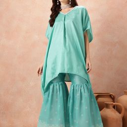all about you Mirror Work Kaftan Kurta with Printed Sharara image 5