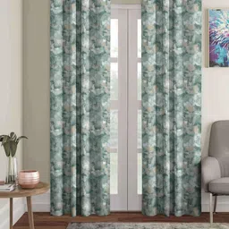 Aura Green & Brown 2 Pcs Digital Floral Black Out Long Door Curtains-7
