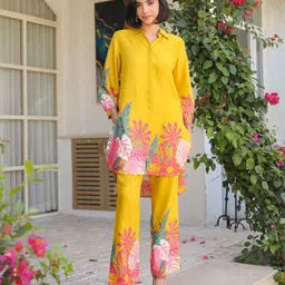 JISORA Tropical Printed Russian Silk Tunic With Trouser Co-Ord Set-image-27