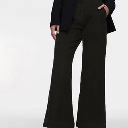 French Connection Women Textured Wide Leg Pure Cotton Corduroy Trousers-image-41