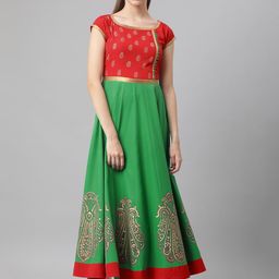 MBE Women Green & Red Ethnic Motifs Printed Anarkali Kurta-picture-9