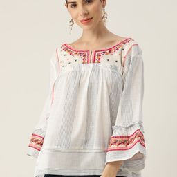 MISRI Floral Embroidered Ruffles Longline Top-image-52