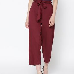 Sera Women Maroon Solid Cropped Regular Trousers-image-5