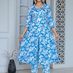 BAIRAJ Women Floral Printed Regular Kurta with Trousers-image-9