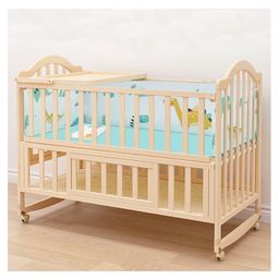 POLKA TOTS Elegant Wooden Rocking Cradle Baby Crib Cot/Kids Toddler Multifunctional Adjustable, Bedding Set with Mosquito net, Bumper Set, Pillow & Mat (Dino Bedding Set)-26