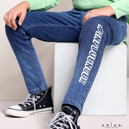 Arias Cotton Stretch Jeans With Dark Mid Wash and Placement Print- Blue-image-81
