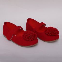 Mine Sole Big Flower Detail Solid Suede Mary Jane Ballerinas - Deep Red-picture-20