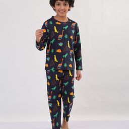 Anthrilo Jungle Theme Full Sleeves Dinosaurs & Mountains Printed Coordinating Pyjama Set - Navy Blue-picture-10