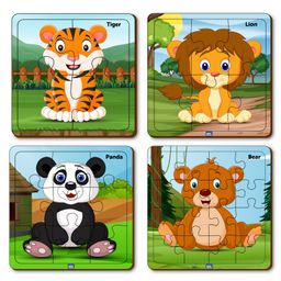 Mini Leaves Wild Animal Themed 4 In A Box Level Up Wooden Puzzles- 36 Pieces-13