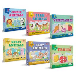 Little Berry Babys First Jigsaw Puzzle Set of 6 for Kids Animals Fruits & Vegetables - 15 Puzzle Pieces Each-15