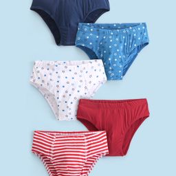 Honeyhap Premium Cotton Super Soft Stretchable Briefs With Silvadur Finish Pack Of 5 - Navy Peony White High Risk Red & French Blue-13