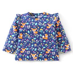 Babyhug Cotton Knit Full Sleeves Tee With Deer & Floral Print & Frill Detailing- Navy Blue-image-86