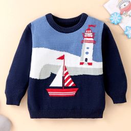 ToffyHouse 100% Flatknitted Cotton Full Sleeves Pullovers Ship Design - Navy-image-39