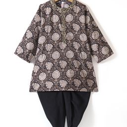 Babyhug 100% Cambric Full Sleeve Printed Kurta With Solid Dhoti Set - Black-image-25