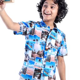 Pine Kids Cotton Woven Half Sleeves Beach Print  Shirts - Multicolour-image-45