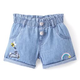 Bonfino 100% Cotton Elasticated Waist Denim Shorts with Bunny Embroidery - Indigo-image-66