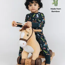 THE PLUSH CLUB Bamboo Full Sleeves Animal Safari Printed Romper - Dark Blue-picture-13