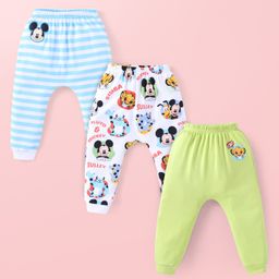 Babyhug Disney Interlock Knit Full Length Leggings With Mickey Mouse Simba & Sullivan Graphics - Light Blue White & Green-image-92