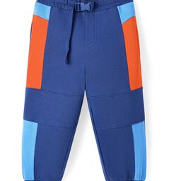 Honeyhap Premium 100% Cotton Knit Full Length Colour Block Track Pant With Bio Finish - Limoges Oriole & Azure Blue-image-21