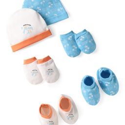 Doodle Poodle Interlock Knit Caps Mittens & Booties Sets with Beach Theme Print White & Light Blue Pack of 2 - Diameter 12 cm-11