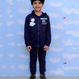 The Mom Store Cotton Full Sleeves Lion Patch Detailed Hoodie & Joggers Set - Navy Blue-image-100