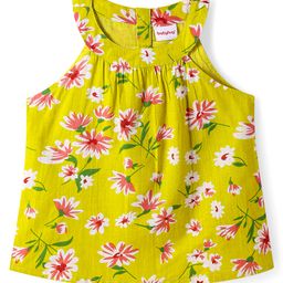 Babyhug Rayon Woven Sleeveless Halter Neck Top with Floral Print - Light Green-image-95