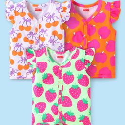 Babyhug Interlock Knit Frill Sleeves Front Open Vest With Tropical Theme Print Pack Of 3 - Orange White & Light Green-image-94