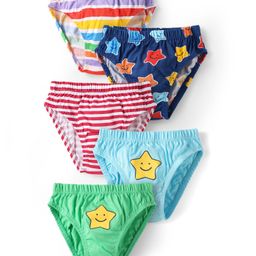 Babyhug 100% Cotton Single Jersey Knit Briefs With Stripes & Star Print Pack Of 5 - Multicolour-image-71