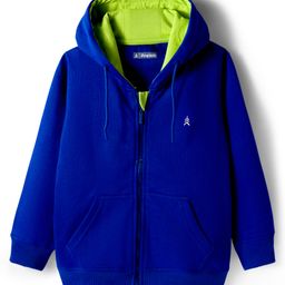 Pine Kids Knit Full Sleeves Solid Color Hooded SweatJacket with Kangaroo Pocket - Blue-picture-35