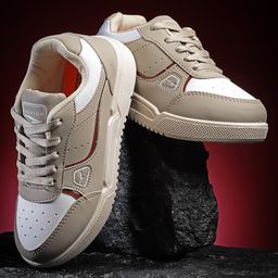 asian Colour Blocked With Lace Up Sneakers - White & Beige-picture-16