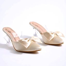 Shoetopia Bow Applique Detailed Pump Heeled Sandals - Golden-image-39