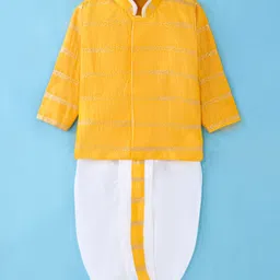 Ridokidz Full Sleeves Chervon Foil Printed Coordinating Dhoti Kurta - Yellow-picture-38
