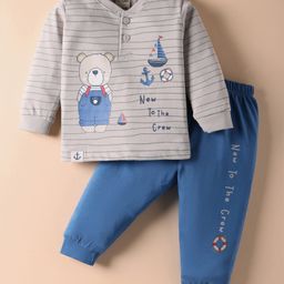 CUCUMBER Sinker Knit Full Sleeves T-shirt & Jogger Set with Animal Print - Steel Grey & Blue-picture-36