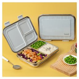 Basil Stainless Steel 3 Compartment Bento Neo Lunch Box for Kids & Adults, New & Improved, Easy to Open/Close Lunch Box - Grey-image-84