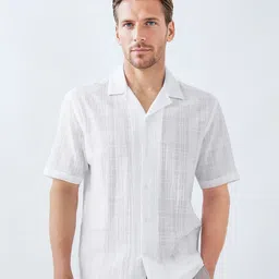 RARE RABBIT Men Comfort Boxy Fit Checked Cuban Collar Cotton Casual Shirt-image-51