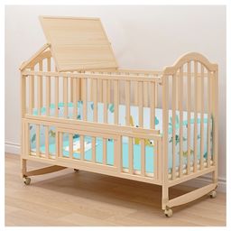 POLKA TOTS Elegant Wooden Rocking Cradle Baby Crib Cot/Kids Toddler Multifunctional Adjustable, Bedding Set with Mosquito net, Bumper Set, Pillow & Mat (Dino Bedding Set) image 2