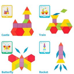 Happy Hues 155 Pcs Wooden Pattern Blocks Set - Geometric Shape Puzzle with 24 Design Cards- Educational Tangram Toys for Kids image 2