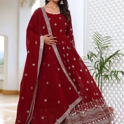 KALINI Embroidered Round Neck Ethinc Dress With Dupatta-picture-23