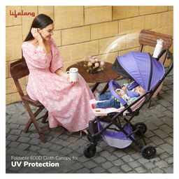 Lifelong 360° Rotation & Ergonomic Design Stroller withHandle Adjustable Backrest - Blue image 3