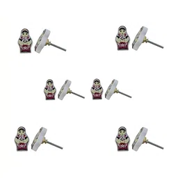 Indianshelf 6Pcs Red & White Textured Ceramic Doll Knobs-18