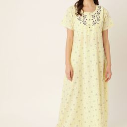 ETC Yellow & Purple Printed Nightdress-image-49