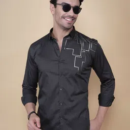 ALMATY Edward Comfort Geometric Printed Slim Fit Cotton Shirt-image-5