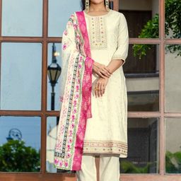 Rujave Women Ethnic Motifs Embroidered Regular Thread Work Pure Silk Kurta with Trousers & With Dupatta-image-44