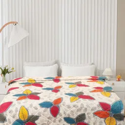 Aura White & Brown Floral Printed Microfiber AC Room 300 GSM Double Bed Comforter-picture-11
