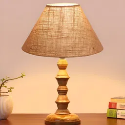 Devansh Beige Frusturical Shaped Wooden Table Lamp-20